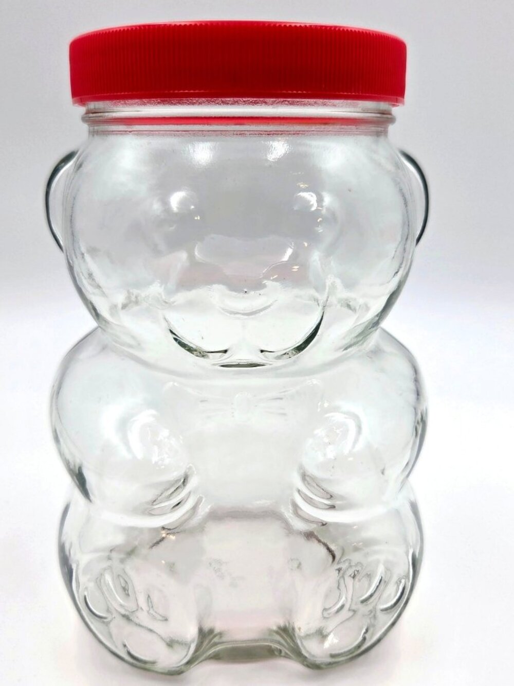 Vintage Kraft Peanut Butter Glass Jar Piggy Bank Bear Canadian Clear Red Read